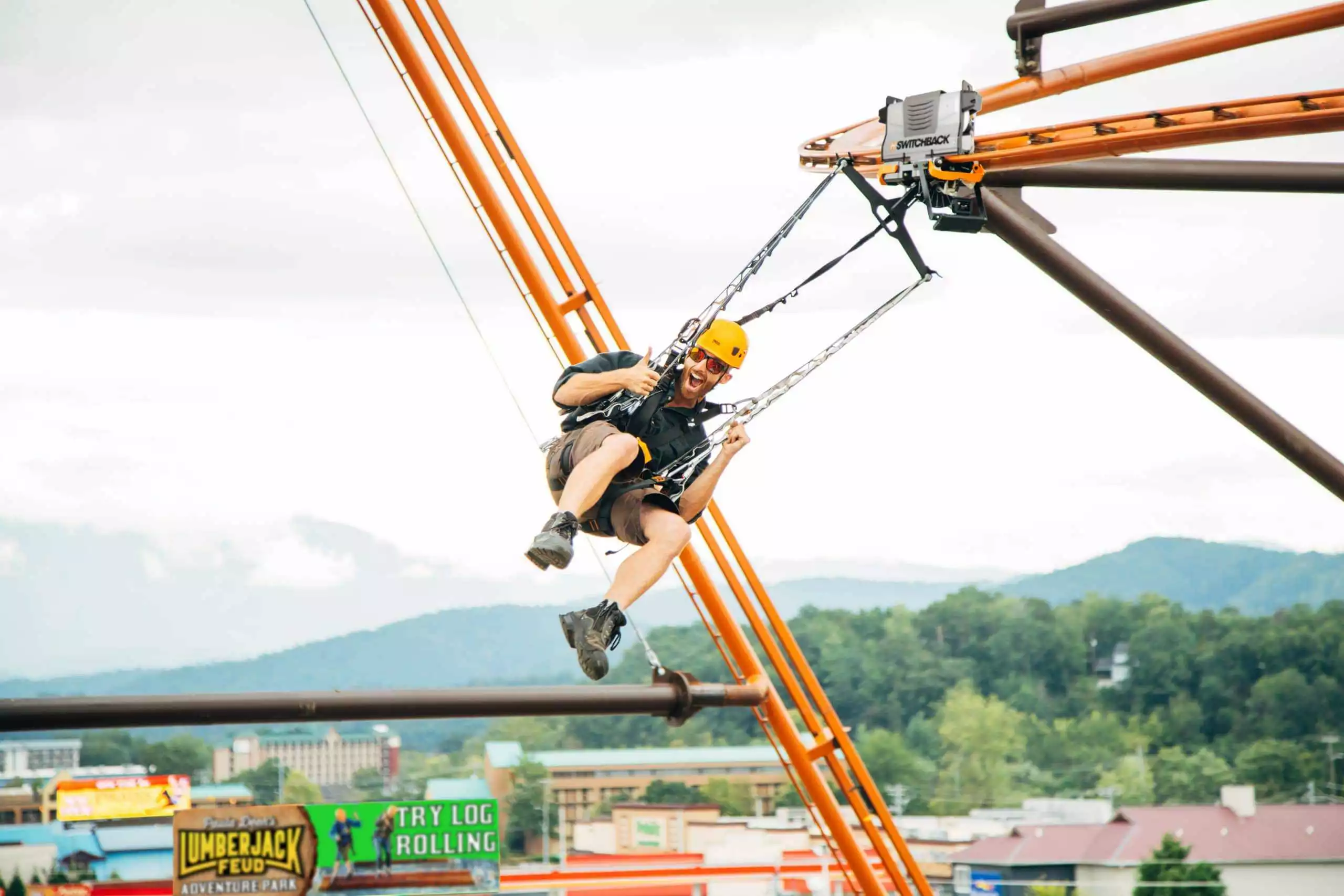 flying ox zipline coaster at lumberjack feud adventure park