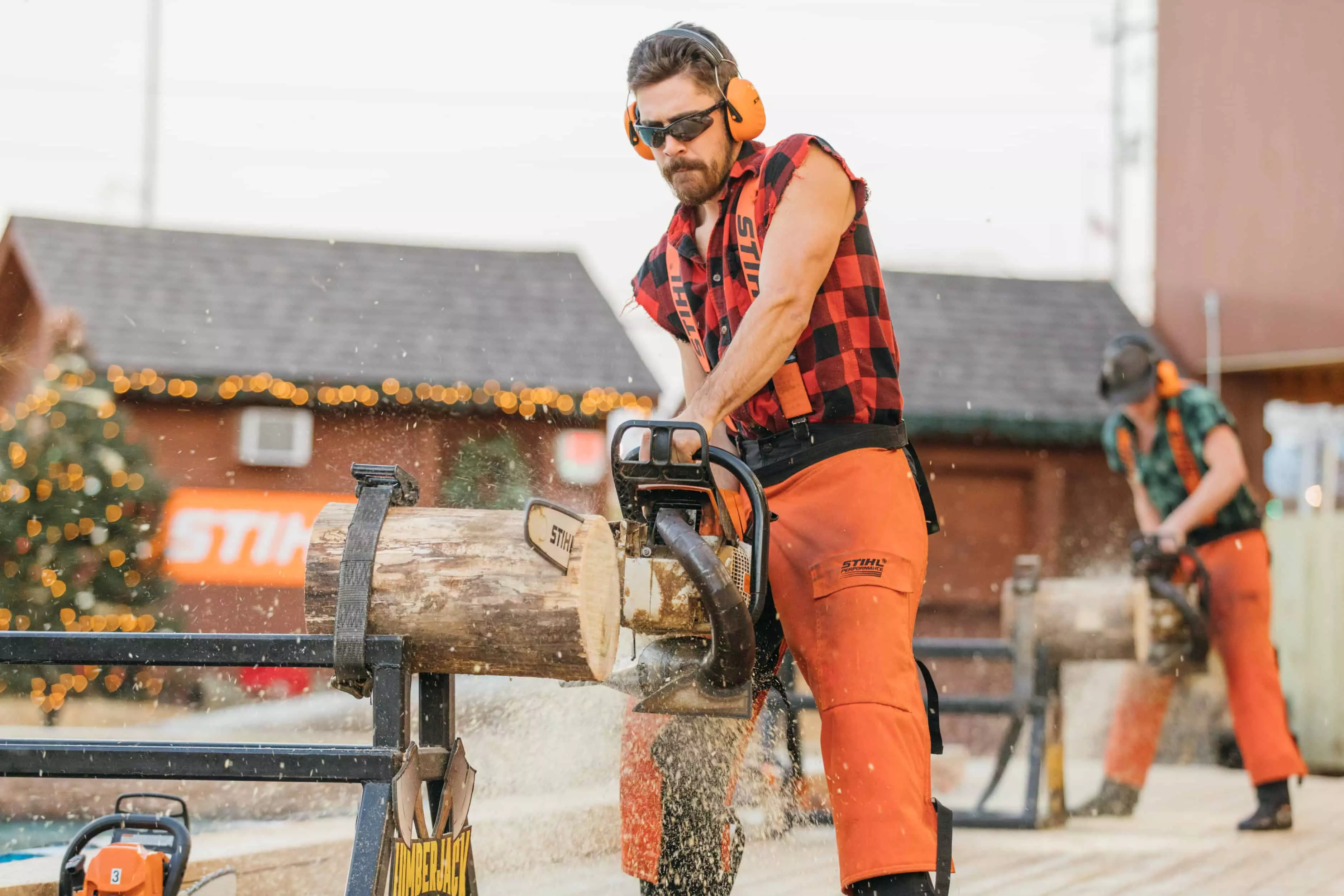lumberjack sawing wood