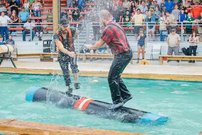 lumberjack log roll lumberjack show in pigeon forge